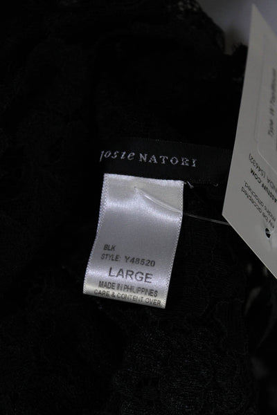 Josie Natori Women's V-Neck Sleeveless Floral Lace Blouse Black Size L