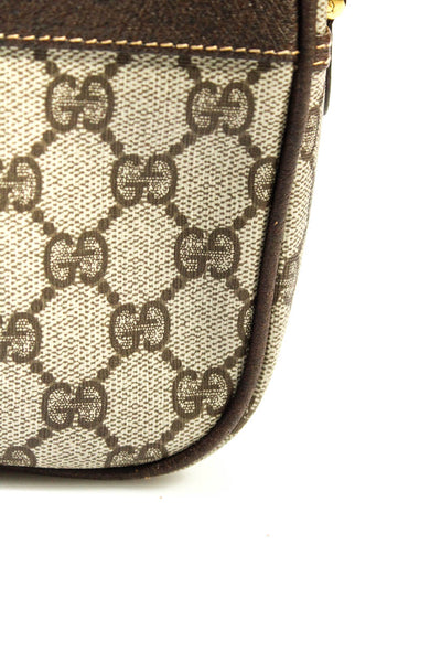 Gucci Womens Leather Monogram Print Zippered Buckled Crossbody Handbag Brown