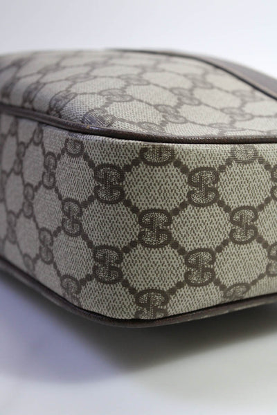 Gucci Womens Leather Monogram Print Zippered Buckled Crossbody Handbag Brown