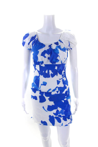 Caroline Constas Womens Short Sleeves Dress White Blue Size Extra Small