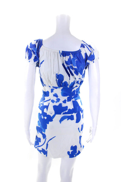 Caroline Constas Womens Short Sleeves Dress White Blue Size Extra Small