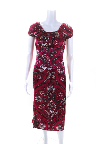 Caroline Constas Womens Silk Paisley Print Dresses Pink Black Size Extra Small