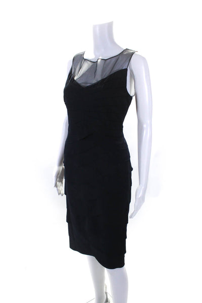 Phase Eight Womens Tiered Zipped Sheer V-Neck Textured Midi Dress Navy Size S