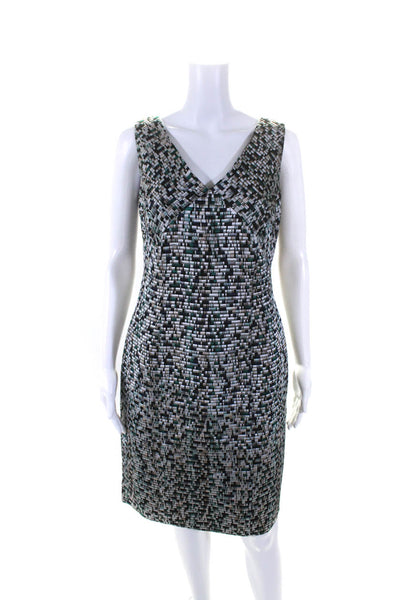 Boss Hugo Boss Womens Geometric Print Low Back Zipped Sheath Dress Green Size 8