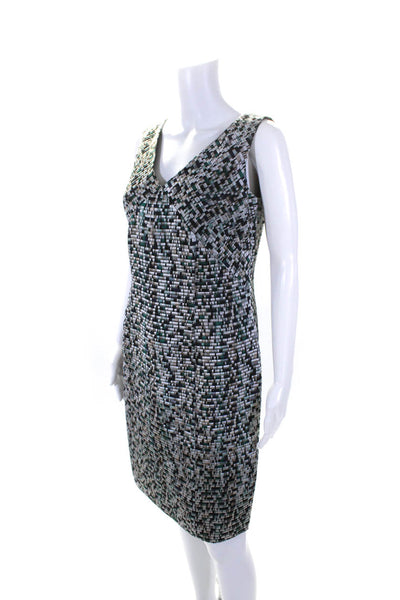 Boss Hugo Boss Womens Geometric Print Low Back Zipped Sheath Dress Green Size 8