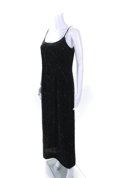 Giorgio Armani Le Collezioni Womens Embroidered Beaded Zipped Gown Navy Size 8