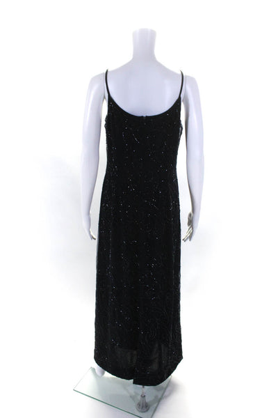 Giorgio Armani Le Collezioni Womens Embroidered Beaded Zipped Gown Navy Size 8