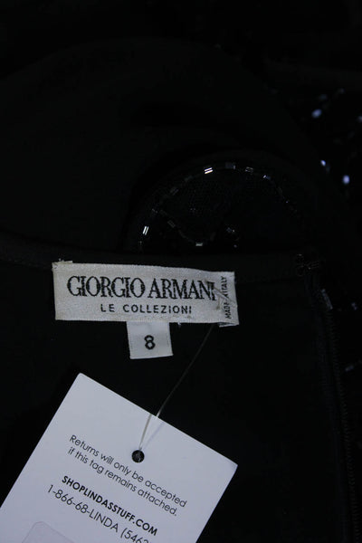 Giorgio Armani Le Collezioni Womens Embroidered Beaded Zipped Gown Navy Size 8