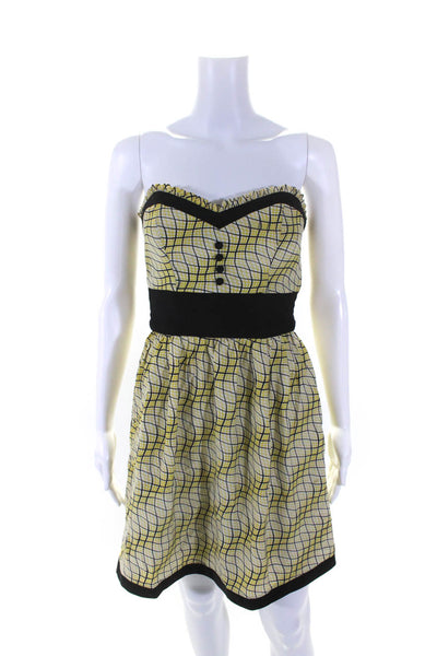 Betsey Johnson Womens Silk Plaid Strapless Empire Waist Dress Yellow Size 2