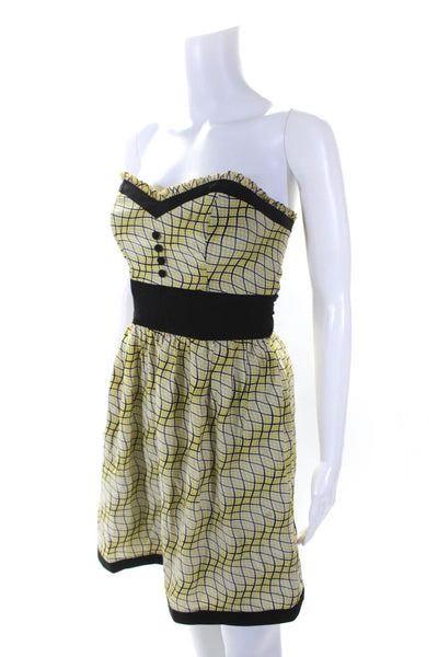 Betsey Johnson Womens Silk Plaid Strapless Empire Waist Dress Yellow Size 2