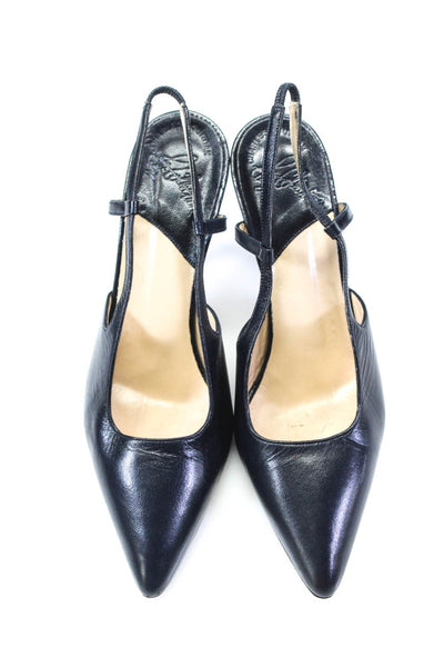 Charles Jourdan Paris Womens Leather Pointed Toe Slingback Heels Black Size 7.5