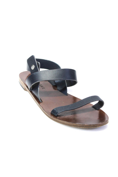 Everlane Womens Leather Flat Heel Open Toe Strappy Snap Sandals Black Size 9US