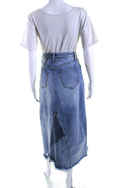 Driftwood Womens Cotton Patchwork Fringed Hem Front Slit Denim Skirt Blue Size 2