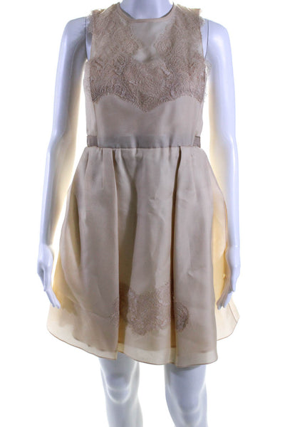 Carven Womens Lace Detail Sleeveless A Line Dress Beige Size EUR 36