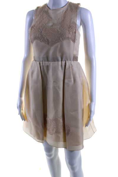 Carven Womens Lace Detail Sleeveless A Line Dress Beige Size EUR 36