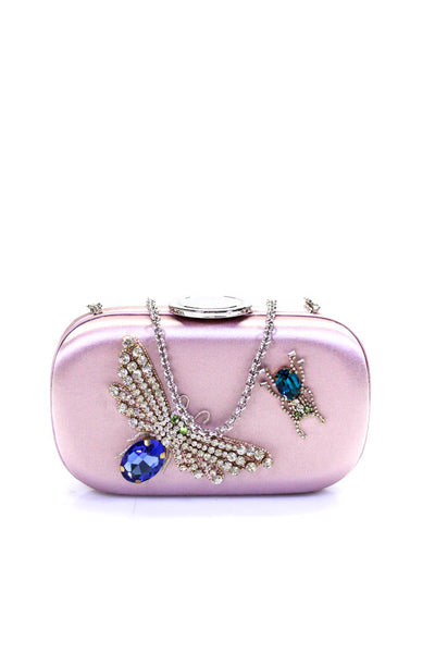 Giambattista Valli Womens Rhinestone Dragonfly Satin Clutch Handbag Light Pink