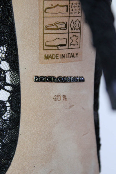 Dolce & Gabbana Womens Lace Rhinestone Slip On Point Toe Pumps Black 40.5 10.5