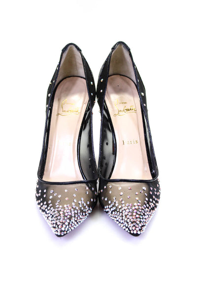 Christian Louboutin Womens Rhinestone Mesh Slip On Pumps Black Size 40.5 10.5