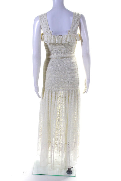 Stella McCartney Womens Sleeveless Smocked Square Neck Midi Dress White IT 40