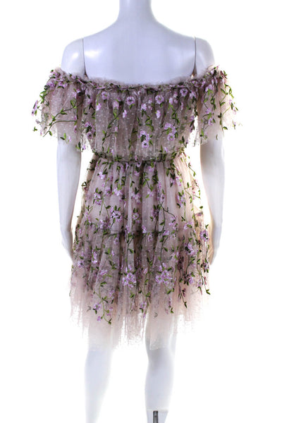 Giambattista Valli Womens Back Zip Mesh Floral Embroidered Dress Pink Size FR 42