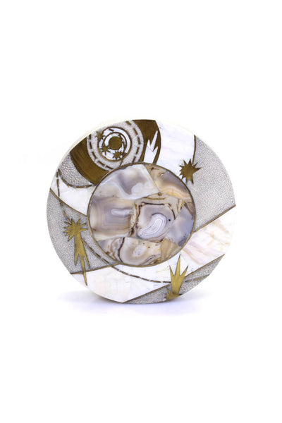 Kifu Paris Shagreen Pen Shell Agate Bronze Patina Brass Constellation Round Box