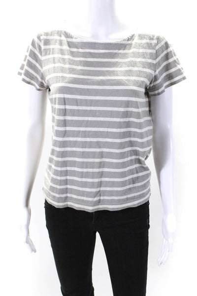 MHL Margaret Howell Womens Cotton Striped Print Round Neck Shirt Gray Size N
