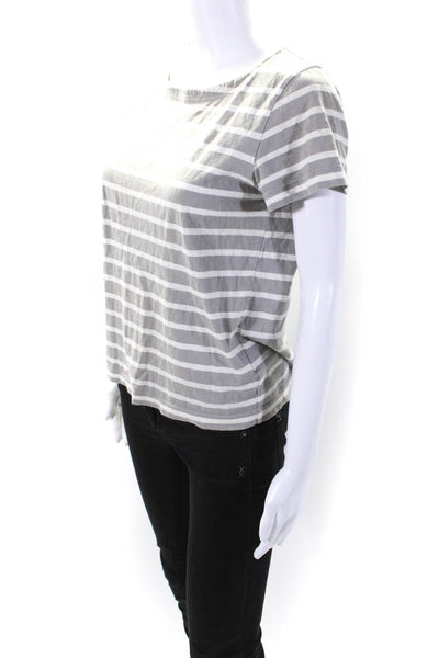 MHL Margaret Howell Womens Cotton Striped Print Round Neck Shirt Gray Size N