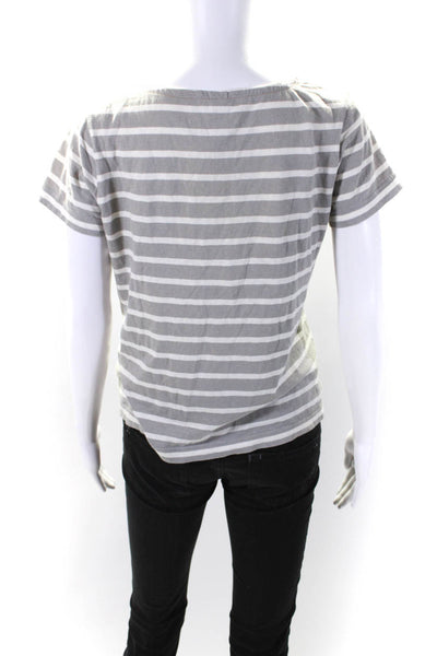MHL Margaret Howell Womens Cotton Striped Print Round Neck Shirt Gray Size N