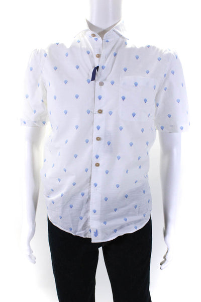 Johnnie-o Mens Cotton Short Sleeve Graphic Print Button Down Shirt White Size S