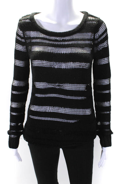 Rag & Bone Womens Long Sleeve Striped Mesh Knit Sweater Top Black Size XS