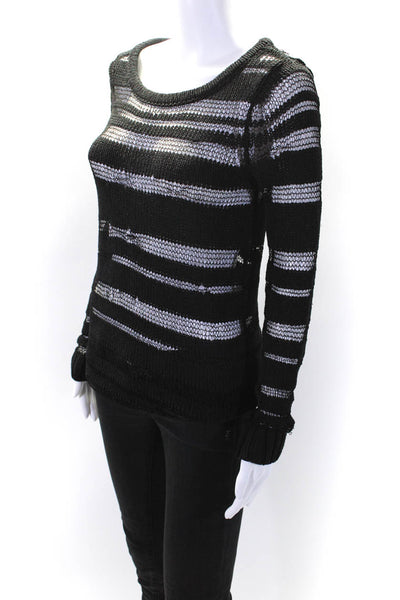 Rag & Bone Womens Long Sleeve Striped Mesh Knit Sweater Top Black Size XS