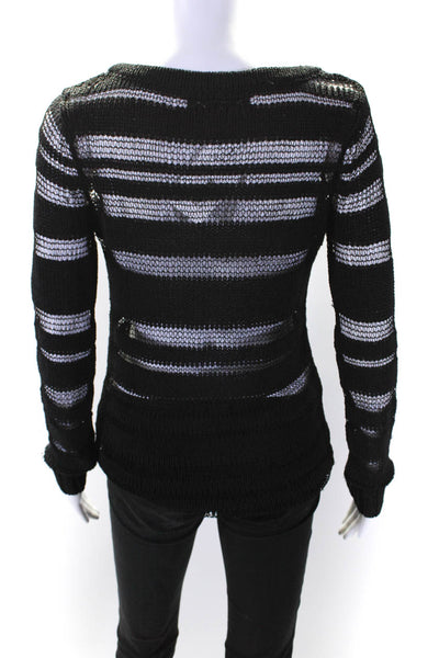 Rag & Bone Womens Long Sleeve Striped Mesh Knit Sweater Top Black Size XS