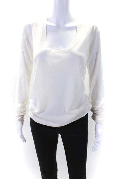T Alexander Wang Womens Scoop Neck Sheer Panel Long Sleeve Top White Size M