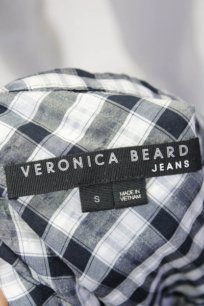 Veronica Beard Womens Plaid Button Down Dress Black White Size Small