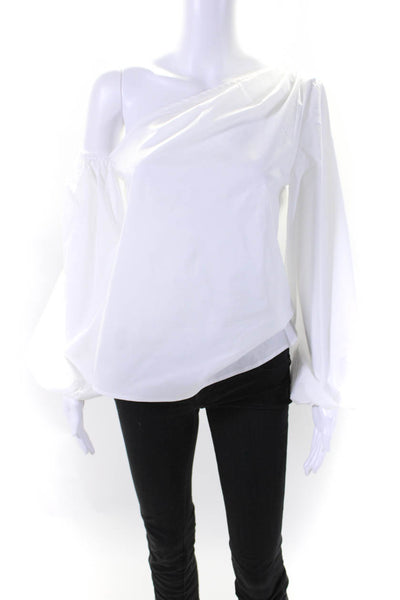 Pearl Women's Asymmetrical Long Sleeves Cotton Blouse White Size XS