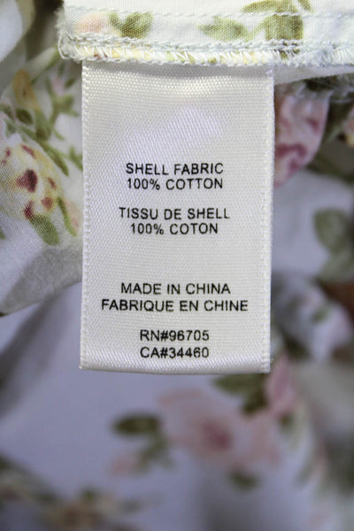 La Vie Women's Scoop Neck Sleeveless Ruffle Floral Cotton Blouse Size S