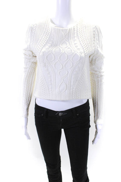 Nicholas Women's Round Neck Long Sleeves Cable Knit Cropped Sweater Beige Size 4