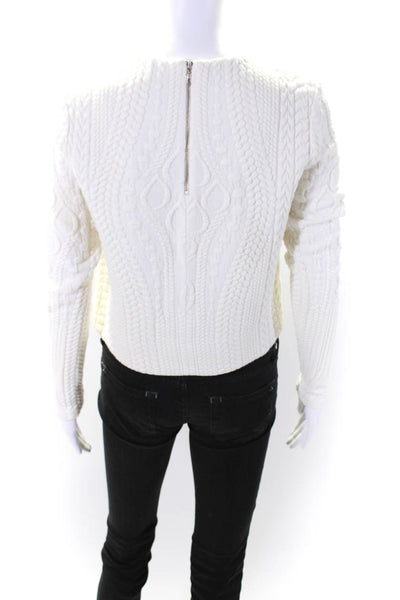 Nicholas Women's Round Neck Long Sleeves Cable Knit Cropped Sweater Beige Size 4