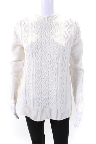 Pearl Women's Crewneck Long Sleeves Cable Knit Pullover Sweater Cream Size XS