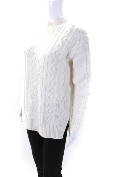 Pearl Women's Crewneck Long Sleeves Cable Knit Pullover Sweater Cream Size XS