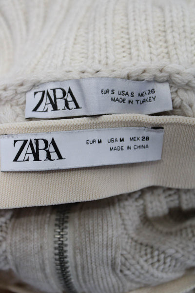 Zara Womens Turtleneck Long Sleeves Full Zip Cardigan Sweater Beige Size S Lot 3