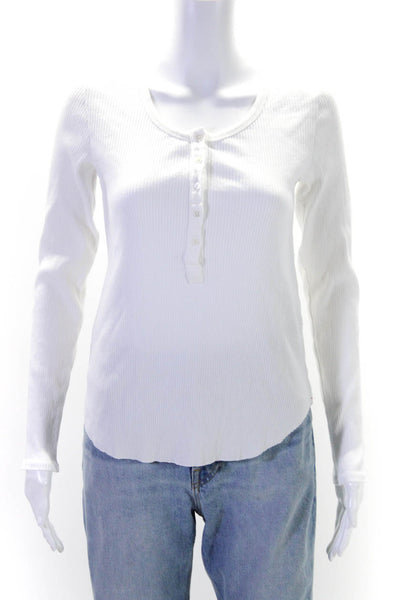 Xirena Women's Round Neck Long Sleeves Ribbed Blouse White Size L
