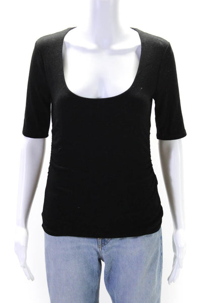 Rebecca Taylor Women's Scoop Neck Short Sleeves Fitted Blouse Black Size S