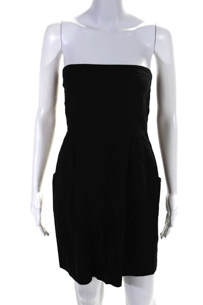 Theory Womens Linen Strapless Zip Up Pleated A-Line Mini Dress Black Size 8