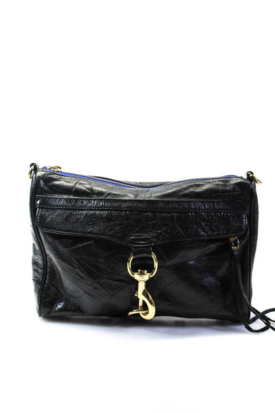 Rebecca Minkoff Womens Leather Zipper Clousure Gold Tone Clutch Handbag Black