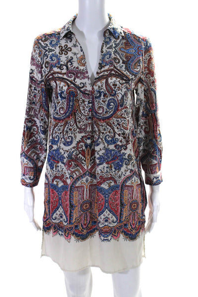 Joan Vass Womens Paisley Print Shirt Dress Multi Colored Size Small