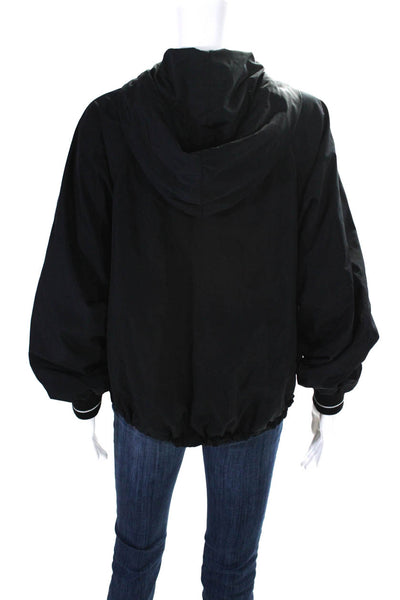 DKNY Womens Long Sleeve Full Zip Crop Hooded Windbreaker Jacket Black Size S