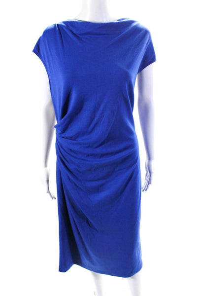 Lafayette 148 New York Womens Round Neck Sleeveless Ruched Dress Blue Size 16