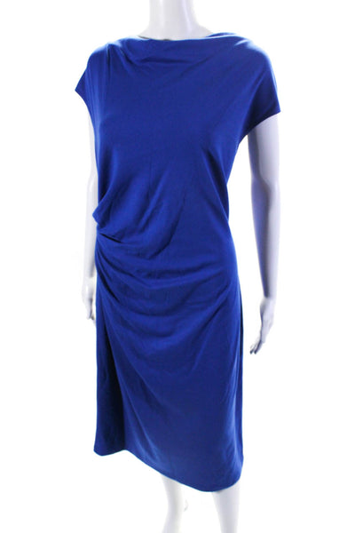 Lafayette 148 New York Womens Round Neck Sleeveless Ruched Dress Blue Size 16