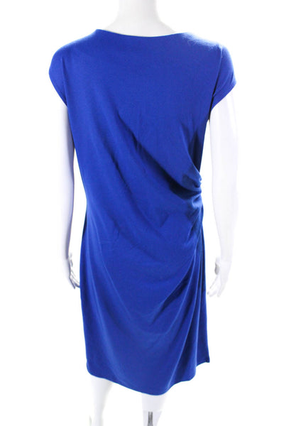 Lafayette 148 New York Womens Round Neck Sleeveless Ruched Dress Blue Size 16